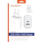 Cygnett Wall Charger EU 32W USB-C PD Dual Port White